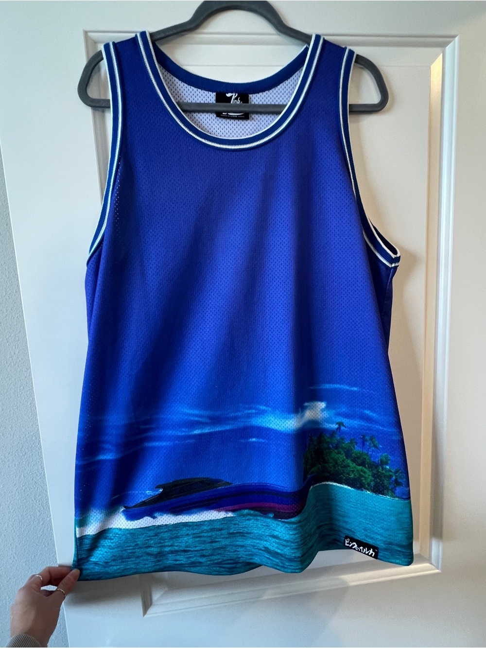 Men's Blue Tropical Print Pink Dolphin Tank Top